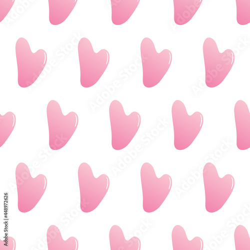 Pink stone, rose quartz gua sha beauty tools vector seamless pattern background.

