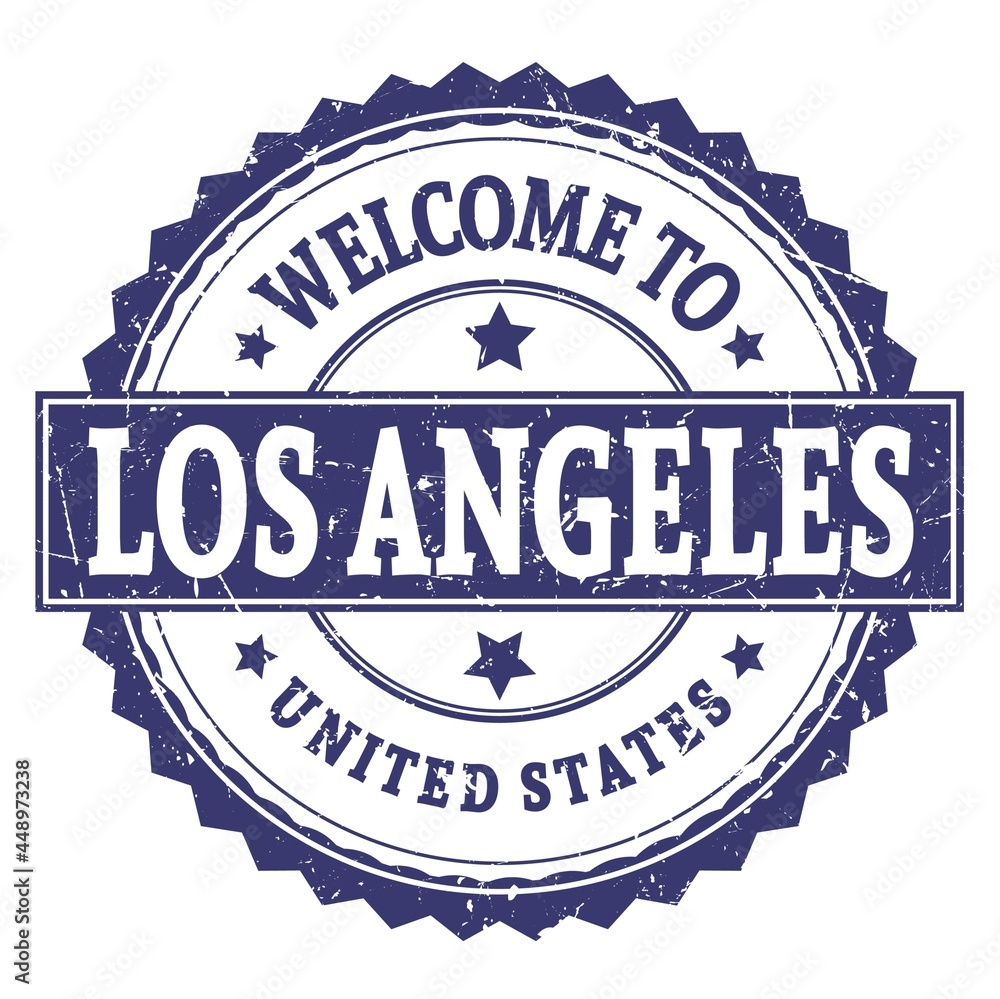 WELCOME TO LOS ANGELES - UNITED STATES, words written on blue stamp