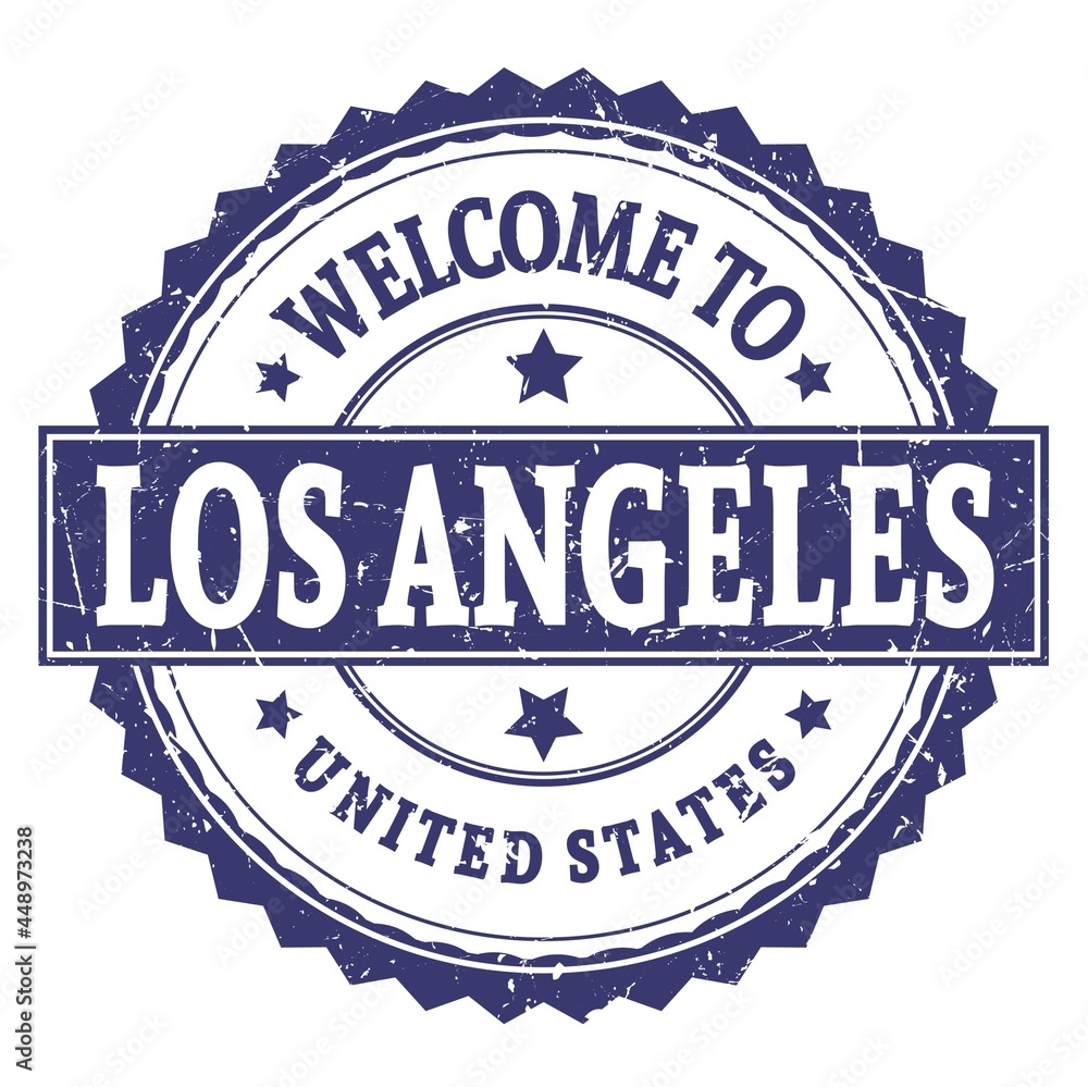 WELCOME TO LOS ANGELES - UNITED STATES, words written on blue stamp WELCOME TO LOS ANGELES - UNITED STATES, words written on blue stamp