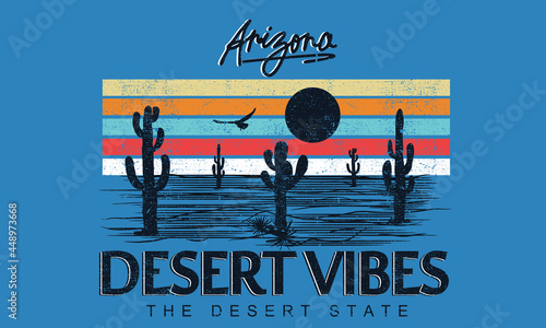 Cactus desert vector design. Arizona vibes artwork for apparel and others. Desert traveling graphic print. 