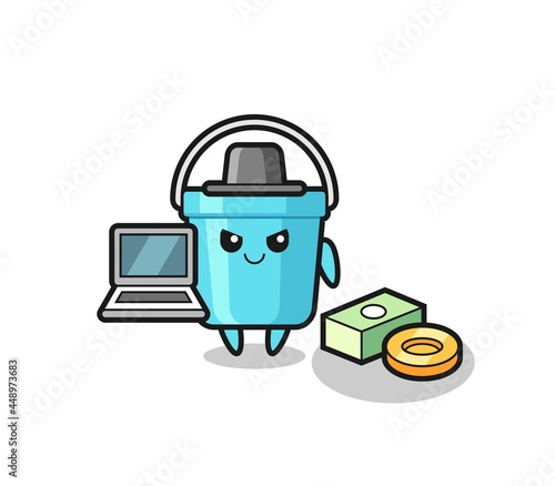 Mascot Illustration of plastic bucket as a hacker