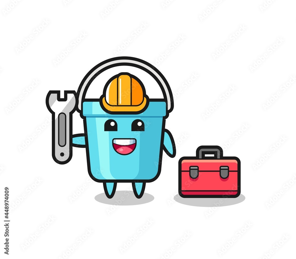 Mascot cartoon of plastic bucket as a mechanic Mascot cartoon of plastic bucket as a mechanic