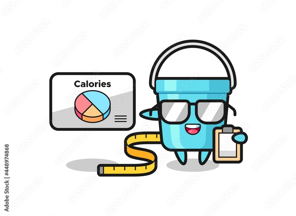 Illustration of plastic bucket mascot as a dietitian