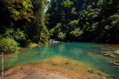 Beautiful view of water spring, lake in Bantimurung National Park, a natural tourist destination in Maros, South Sulawesi, Indonesia photo