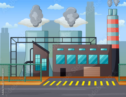 Factory building with a smoke from chimneys