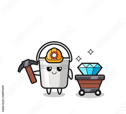 Character Illustration of metal bucket as a miner
