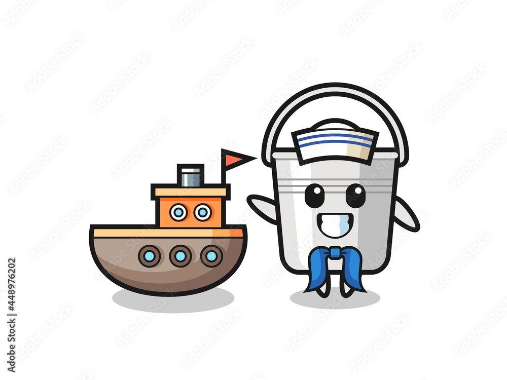 Character mascot of metal bucket as a sailor man
