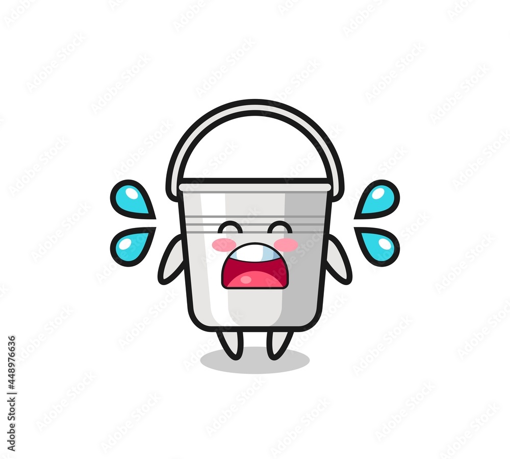 metal bucket cartoon illustration with crying gesture