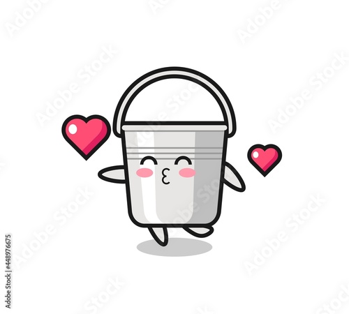 metal bucket character cartoon with kissing gesture