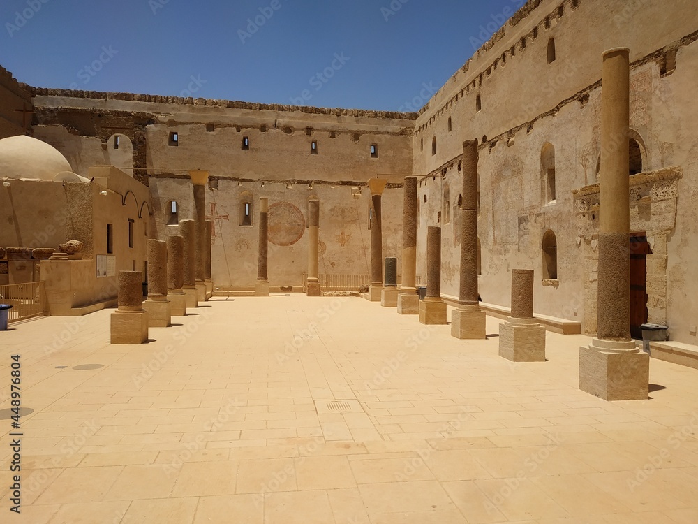 Columns and walls of Red Monastery at Sohag, Egypt