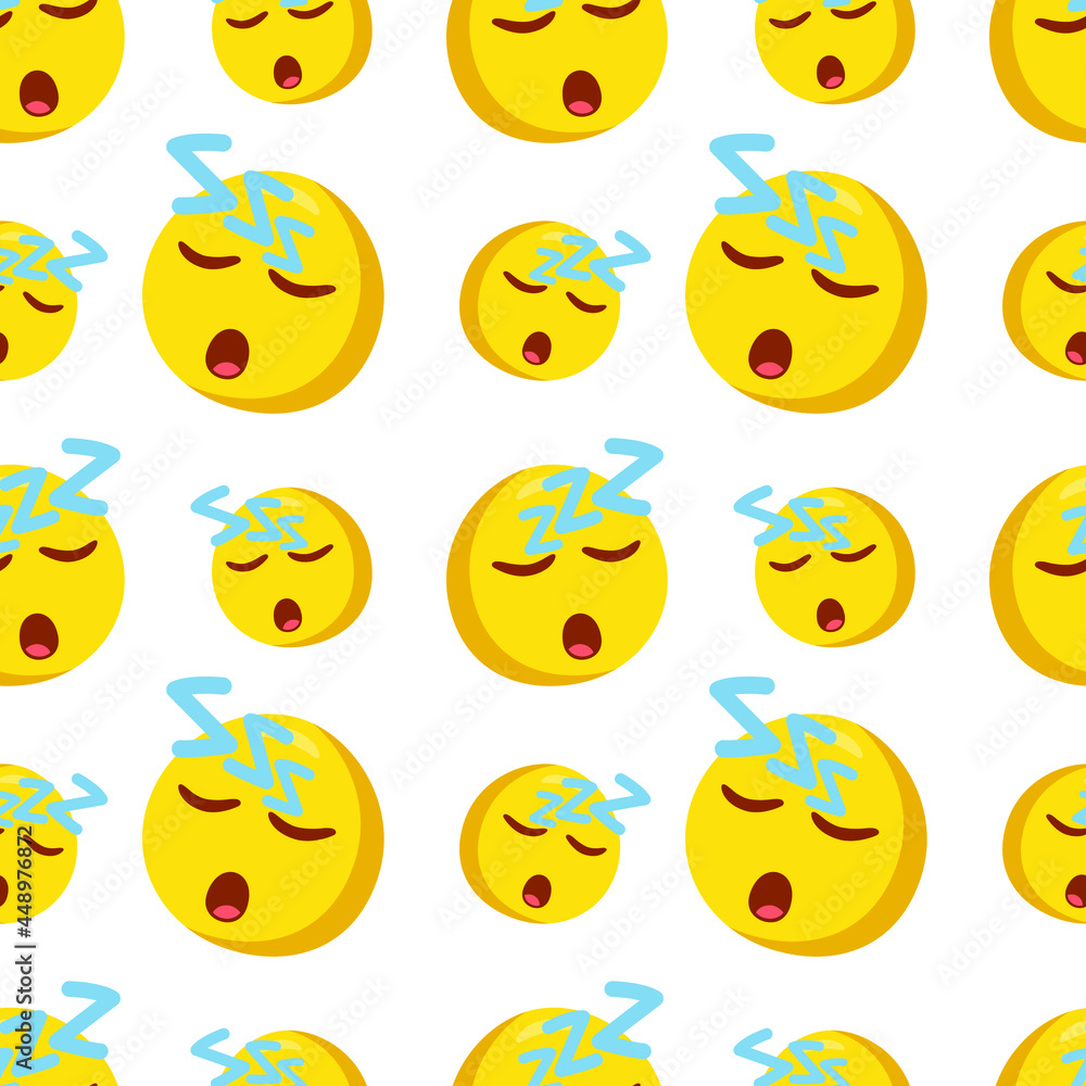 Sleeping Icon Emoji Pattern. Sleepy Dreaming Seamless Background Symbols. Doodle Emoticon Illustration Design Vector.