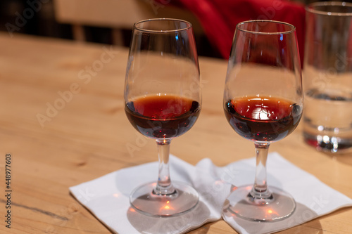 Bilde på lerret Professional tasting of different fortified dessert ruby, tawny port wines in gl