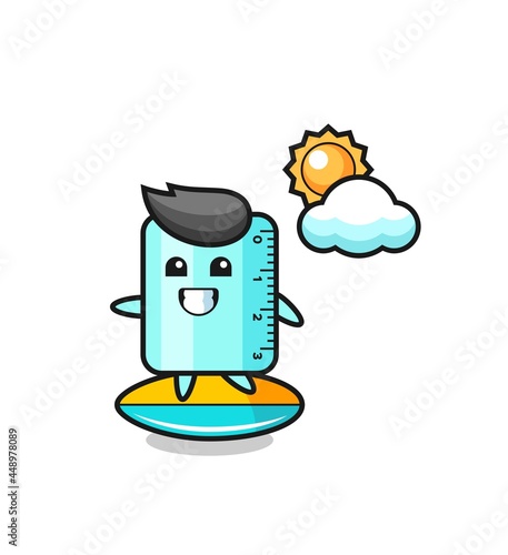 Illustration of ruller cartoon do surfing on the beach