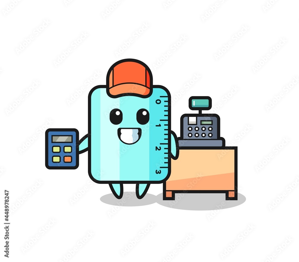Illustration of ruller character as a cashier Illustration of ruller character as a cashier