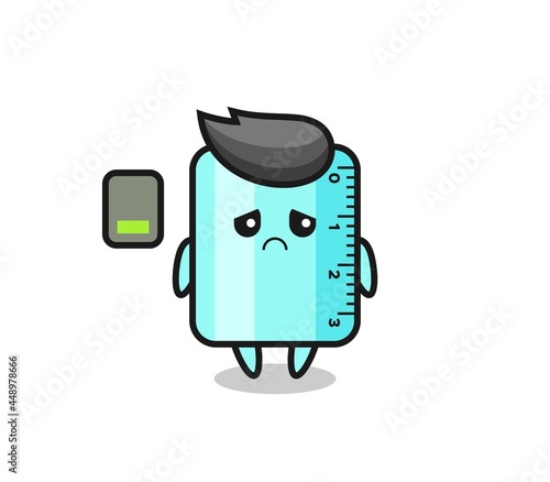 ruller mascot character doing a tired gesture