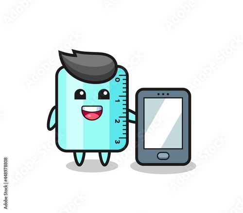 ruller illustration cartoon holding a smartphone