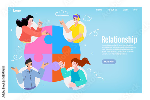 Team unity as puzzle pieces for common task collaboration person concept. Collaboration and partnership strategies to unite companies with a working relationship. Teamwork partner vector illustration.