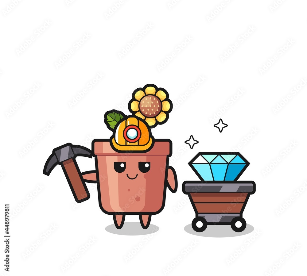 Character Illustration of sunflower pot as a miner Character Illustration of sunflower pot as a miner