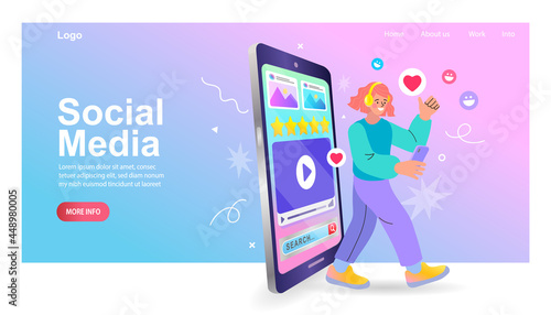 Viral marketing, trends analysis, modern advertising. Business Team building or global social network. People connecting all over the world. Smart technology. Flat Vector illustration.