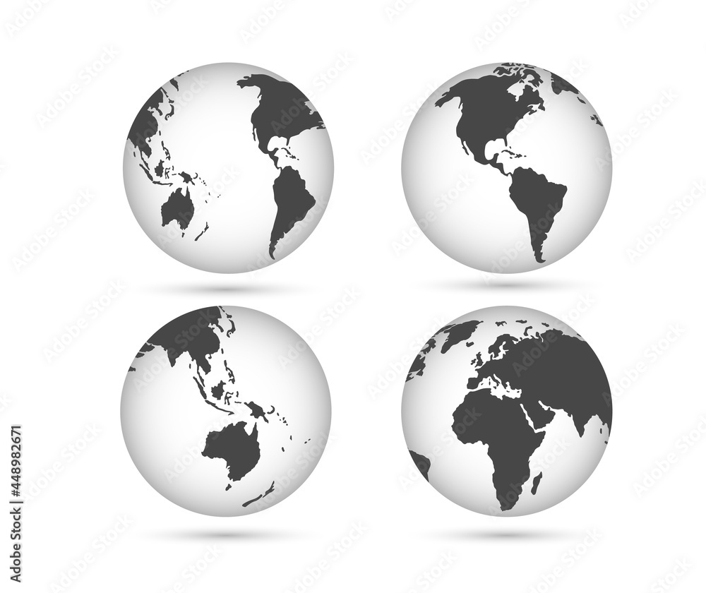 Earth globes set. Planet Earth in different angles. Vector image