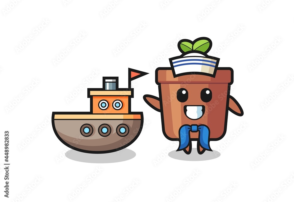 Fototapeta premium Character mascot of plant pot as a sailor man