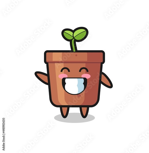 plant pot cartoon character doing wave hand gesture