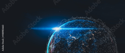 Fototapeta Naklejka Na Ścianę i Meble -  Global connection The best in the world of wireless connections. Best Global Business Internet Ideas from Artificial Intelligence Concept. Map of the planet. Elements of this image furnished by NASA.