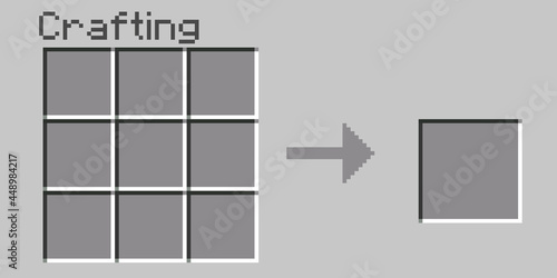 Pixel menu crafting. Eight bit slab isolated on gray background. The 8-bit style is rendered in a flat style. Pixelated game window for creating items. Vector illustration. Vector illustration