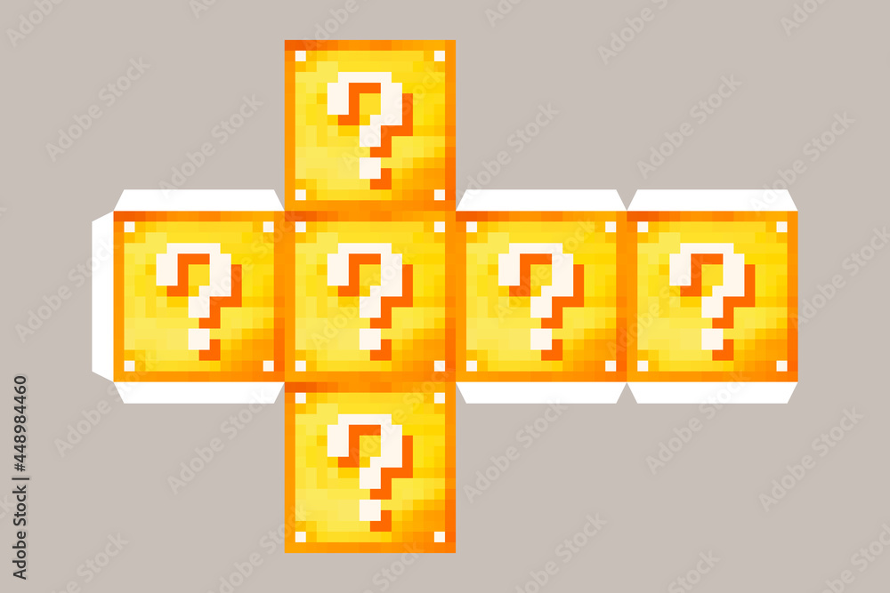 Question box. Lucky block. Color pixel box with question mark. Papercraft  Mini Dirt Block chest. Papercraft 5 Classic Blocks. The concept of games  background. Minecraft concept. Vector illustration Stock Vector | Adobe  Stock