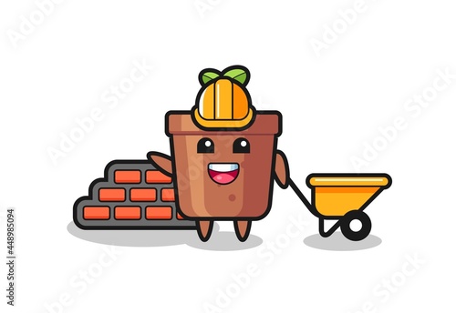 Cartoon character of plant pot as a builder