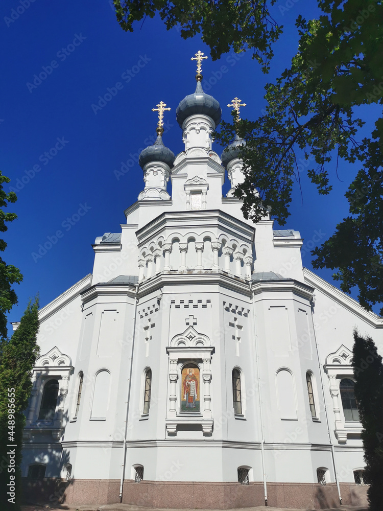 The Cathedral of the Vladimir Icon of the Mother of God, built in 1880, on a sunny summer day in Kronstadt.