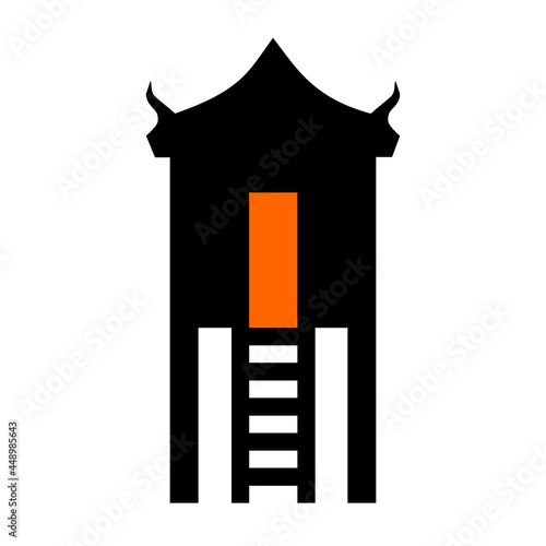 Black silhouette Thai style house clipart