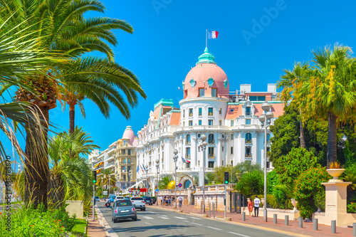 Promenade des Anglais in Nice, France. Nice is a popular Mediterranean tourist destination, attracting 4 million visitors each year