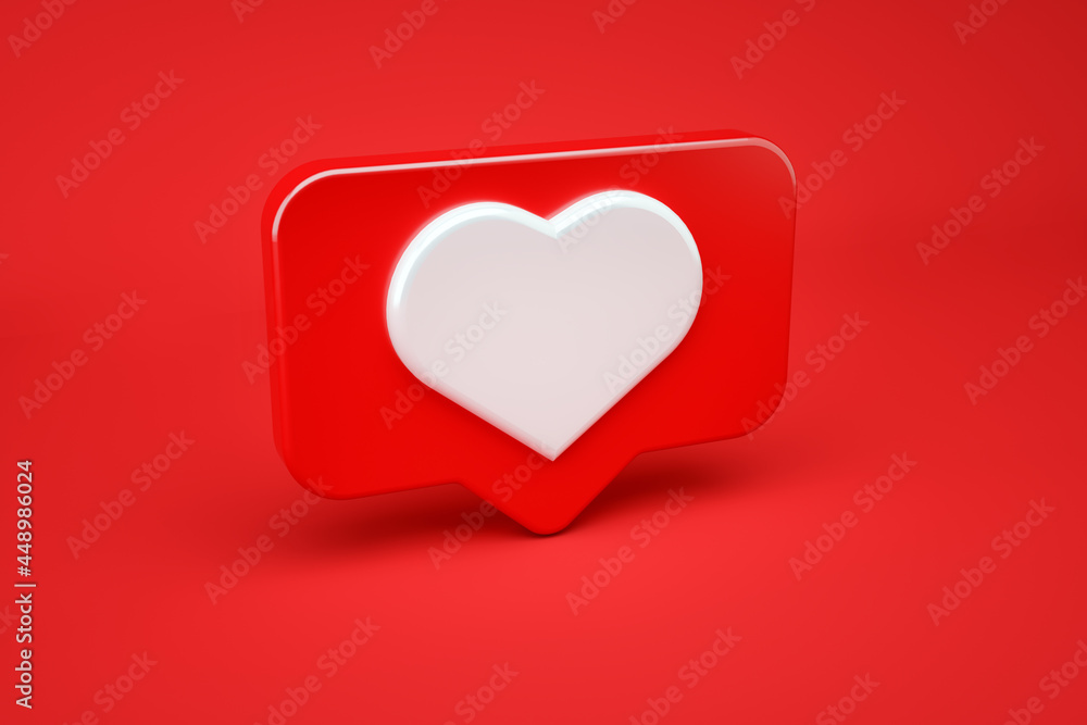 Social media message and notification icon on a red pin with a heart. 3d illustration Social media message and notification icon on a red pin with a heart. 3d illustration