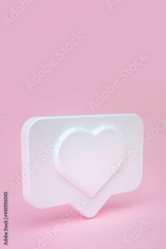 Social media message and notification icon on a white pin with a heart. 3d illustration