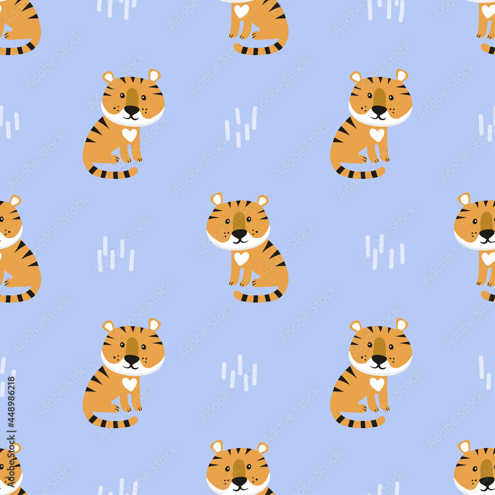 Seamless baby pattern with cartoon tiger. Vector animal illustration. Seamless baby pattern with cartoon tiger. Vector animal illustration.