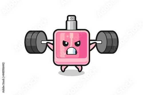 perfume mascot cartoon with a barbell