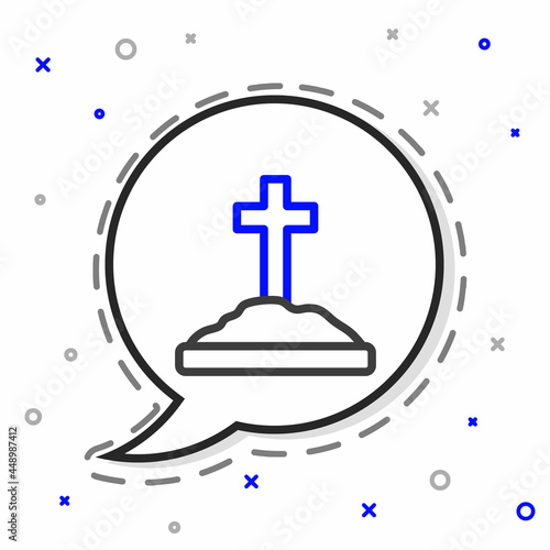 Line Grave with cross icon isolated on white background. Colorful outline concept. Vector