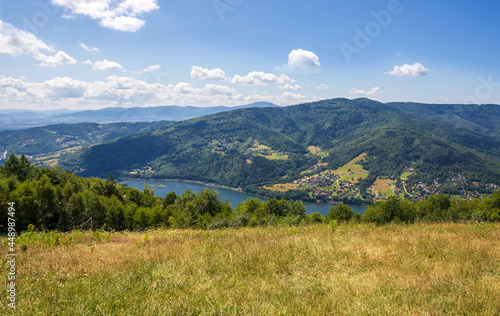 View on meadows and surrounding mountains from the Zar Mountain in Miedzybrodzie Zywieckie