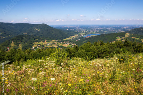 View on meadows and surrounding mountains from the Zar Mountain in Miedzybrodzie Zywieckie photo