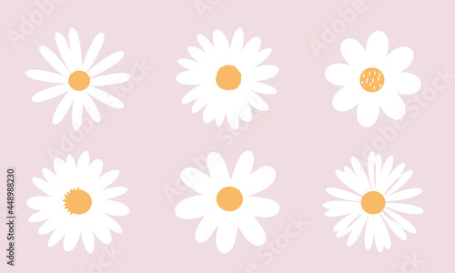 Stampa su tela Set of daisy flowers icons isolated on pink background vector illustration
