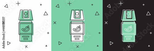Set Pepper spray icon isolated on white and green, black background. OC gas. Capsicum self defense aerosol. Vector