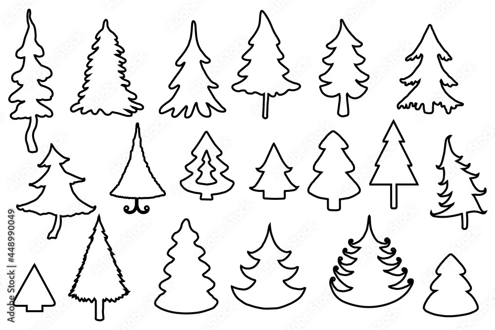 Obraz premium Fur- tree outline silhouettes set on white background