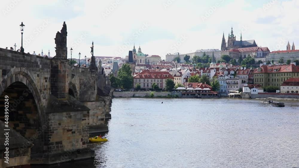 View of colorful old town and Prague castle with river Vltava, Czech Republic View of colorful old town and Prague castle with river Vltava, Czech Republic