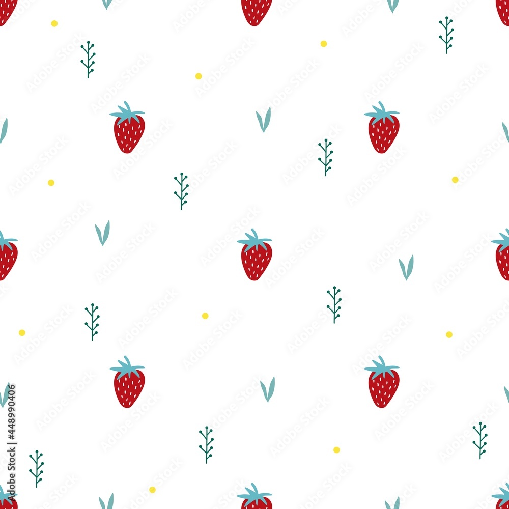 Seamless pattern with strawberries. Red and pink berries, vector illustration for application on fabric or paper Seamless pattern with strawberries. Red and pink berries, vector illustration for application on fabric or paper