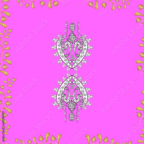 Seamless pattern with interesting doodles on colorfil background. Vector illustration.