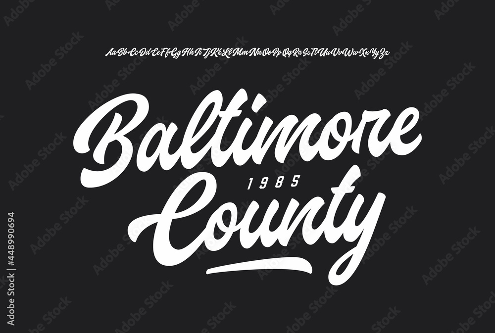 Baltimore County. Original Brush Script Font. Vector Illustration.