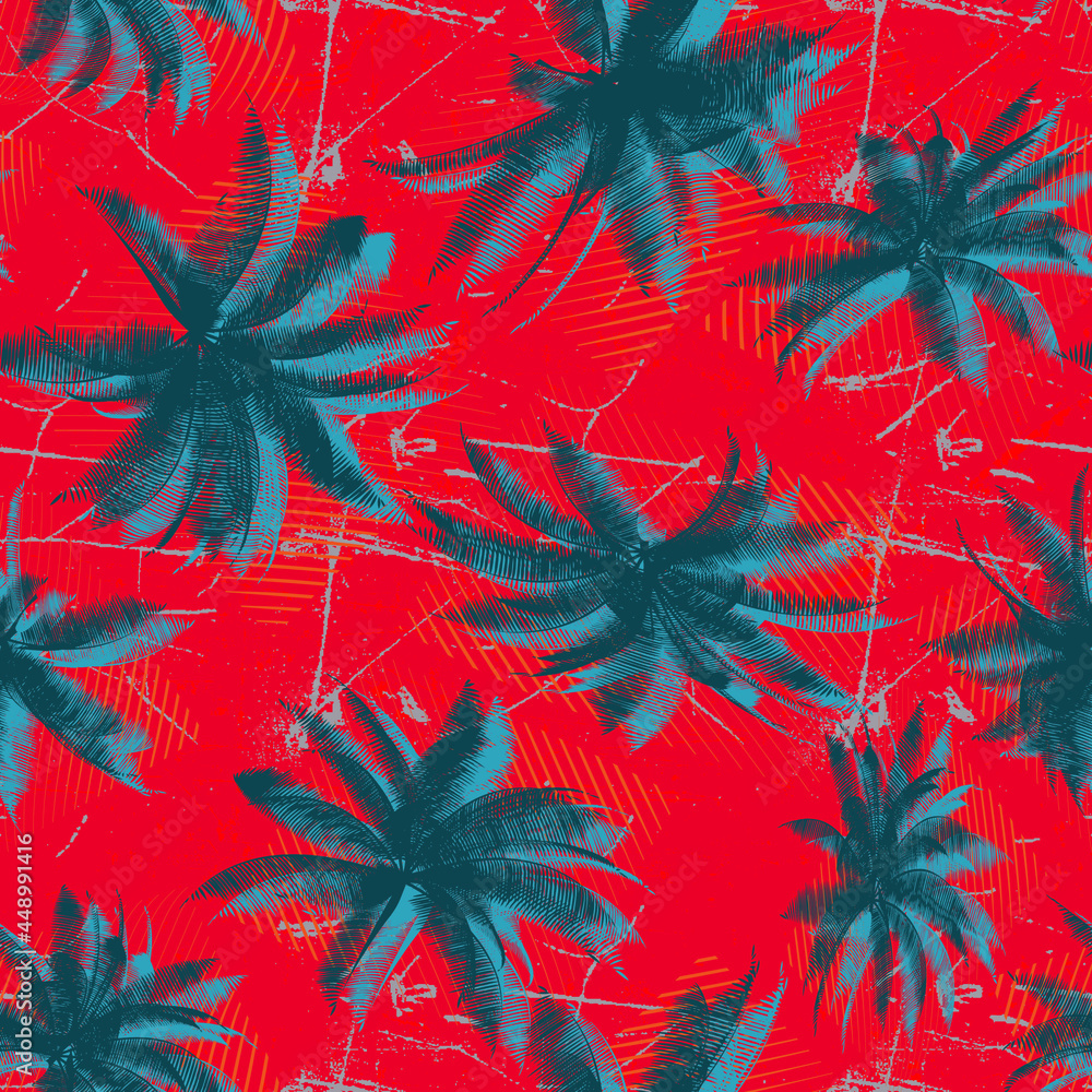 Tropical geometry seamless pattern with chaotic palms Tropical geometry seamless pattern with chaotic palms
