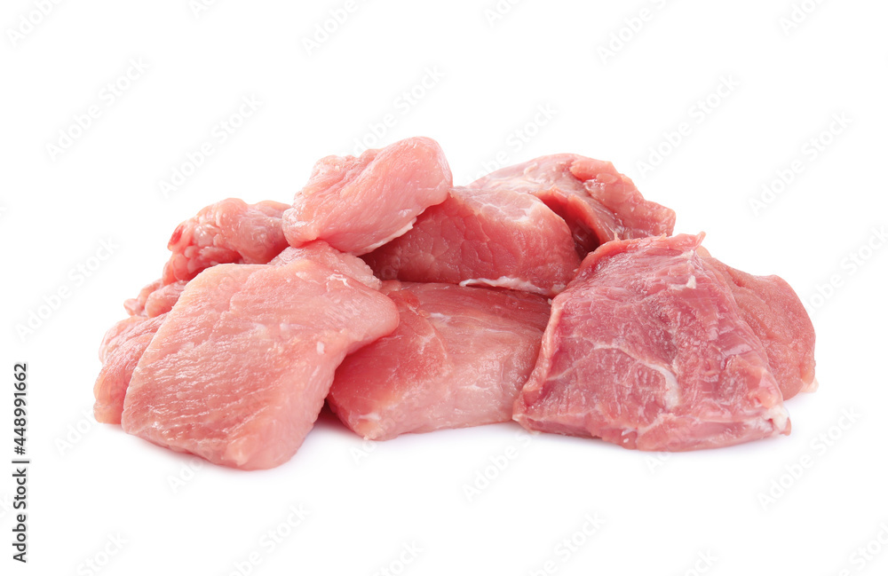 Pieces of raw meat isolated on white