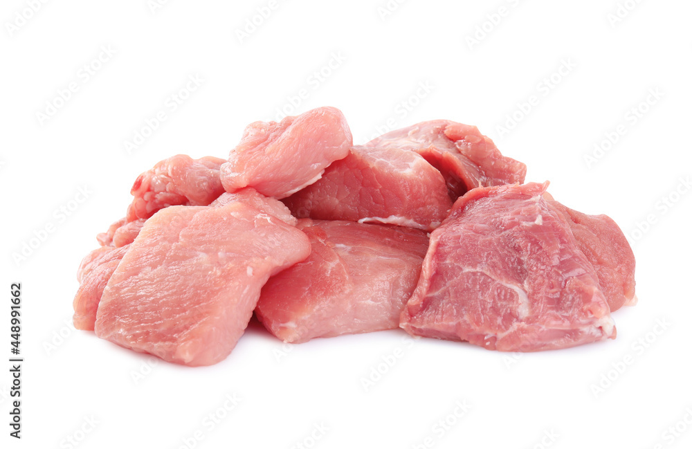 Pieces of raw meat isolated on white Pieces of raw meat isolated on white